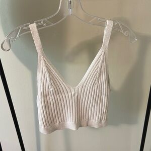 AERIE White Ribbed Knit Crop Top